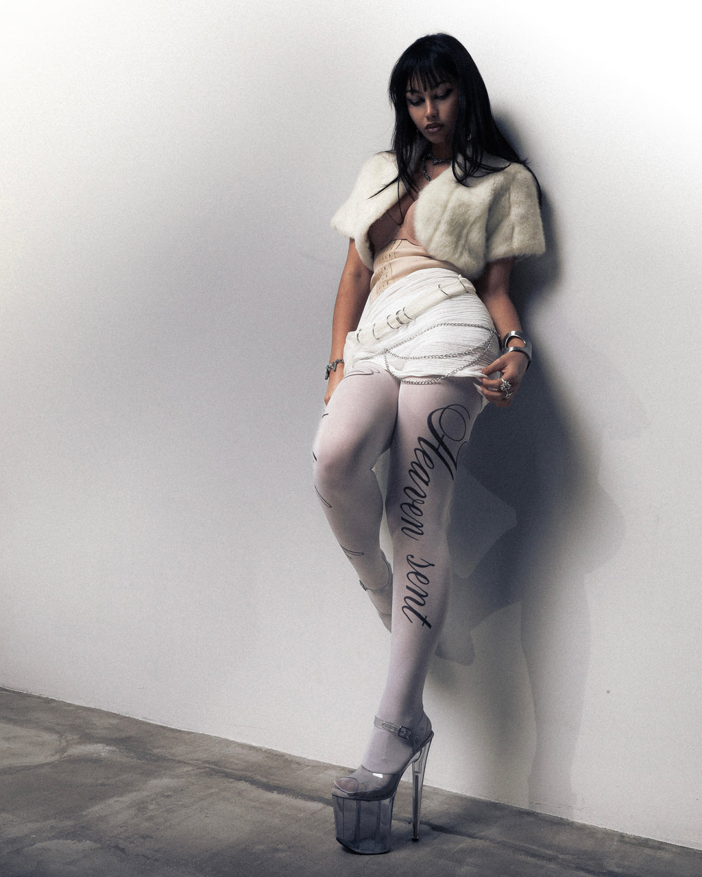 cursive inscription tights 'dear diary' 40 den white personalized