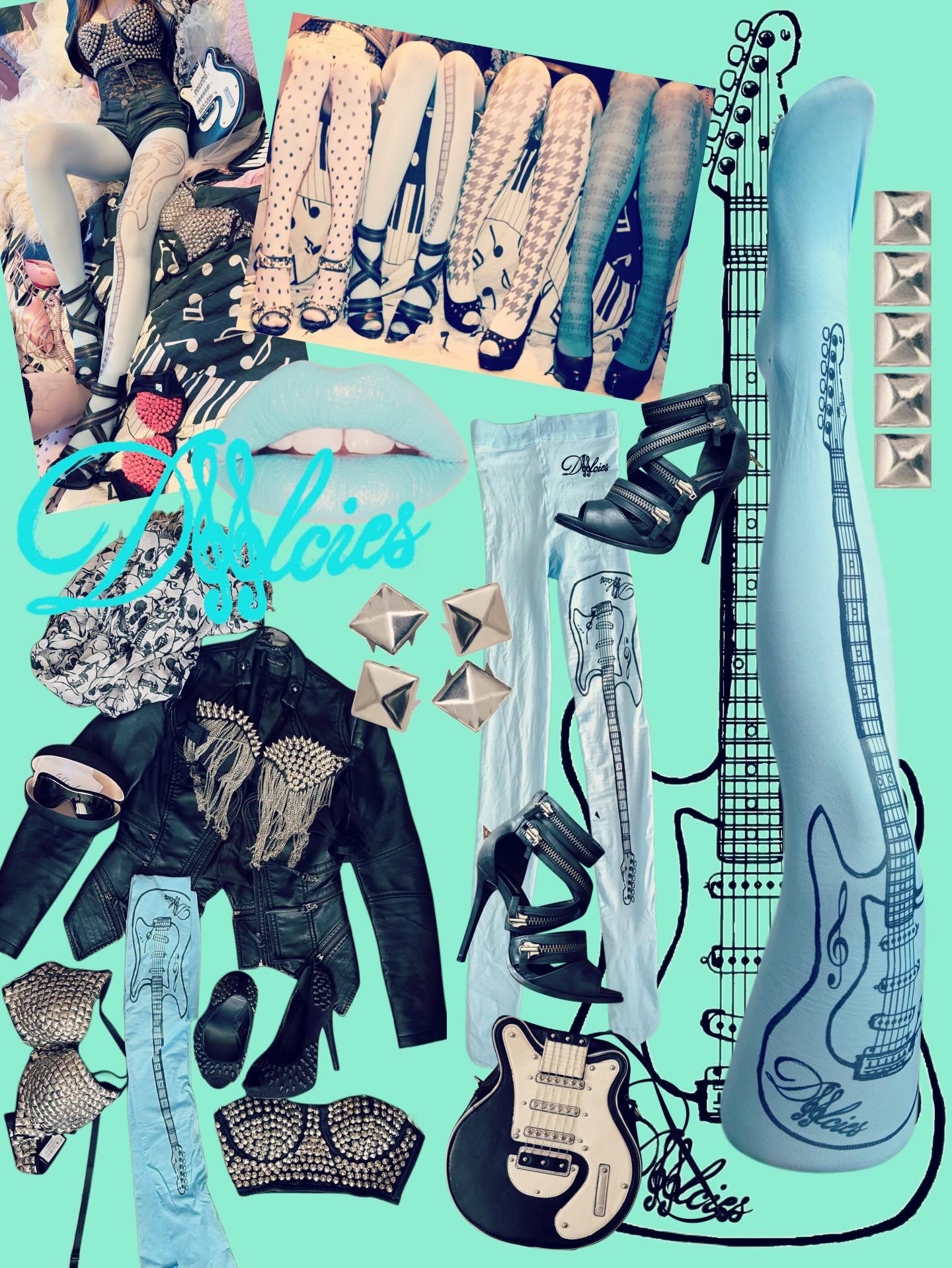 pastel blue tights with electric guitar 40 den