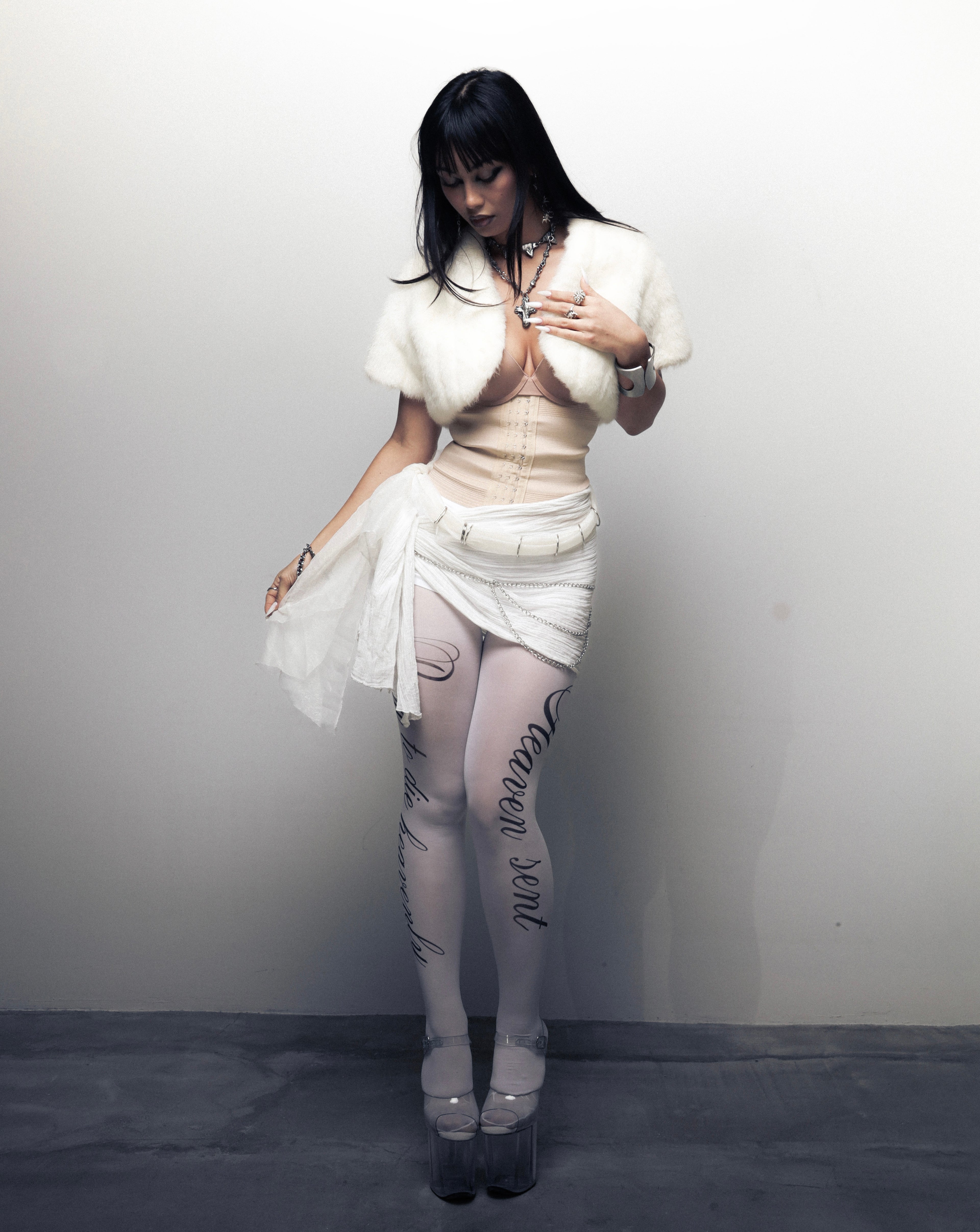 cursive inscription tights 'dear diary' 40 den white personalized