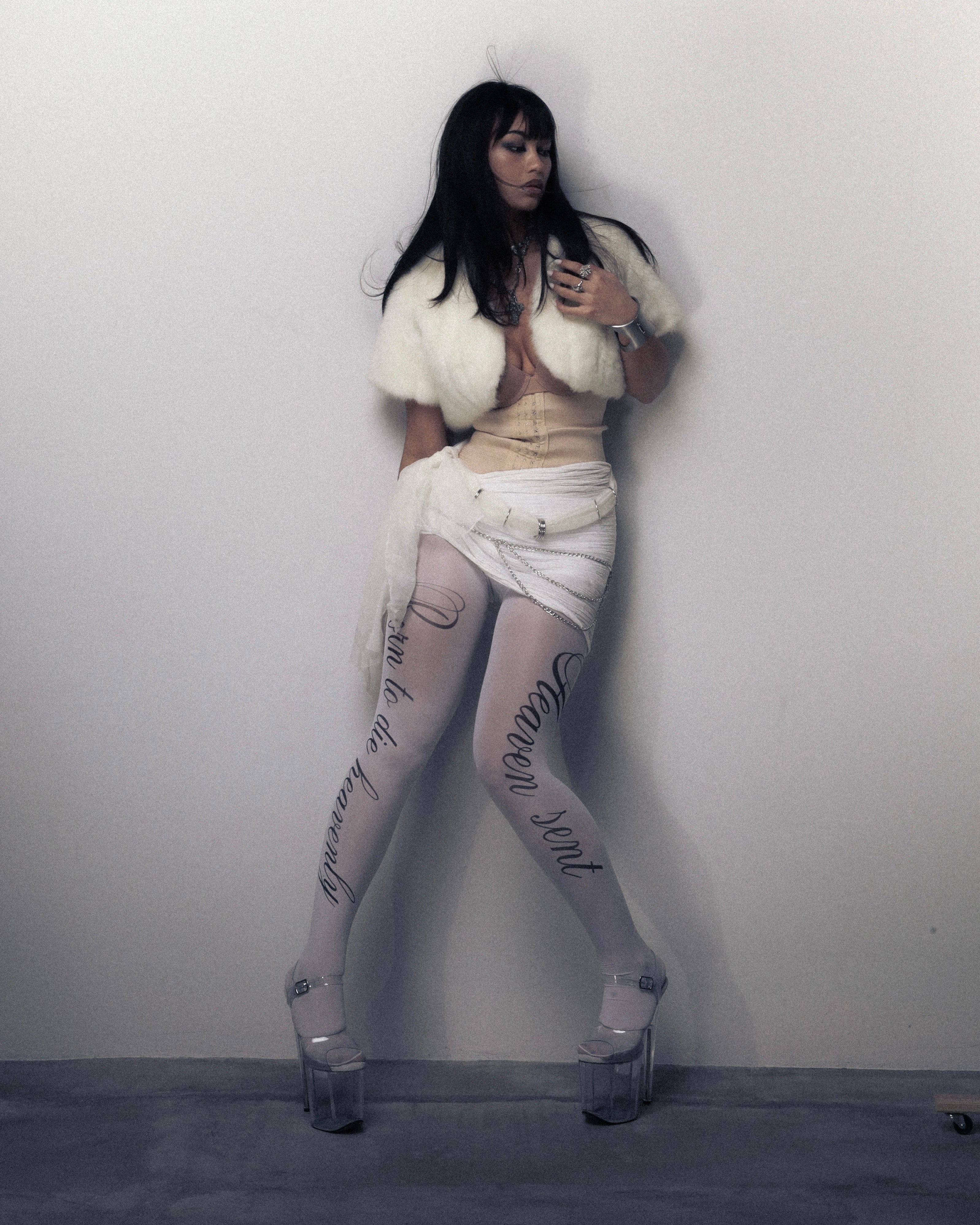 cursive inscription tights 'dear diary' 40 den white personalized