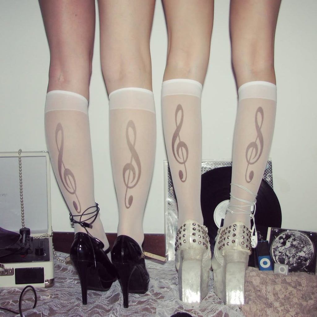 music note knee socks 'i love music' 20 den white