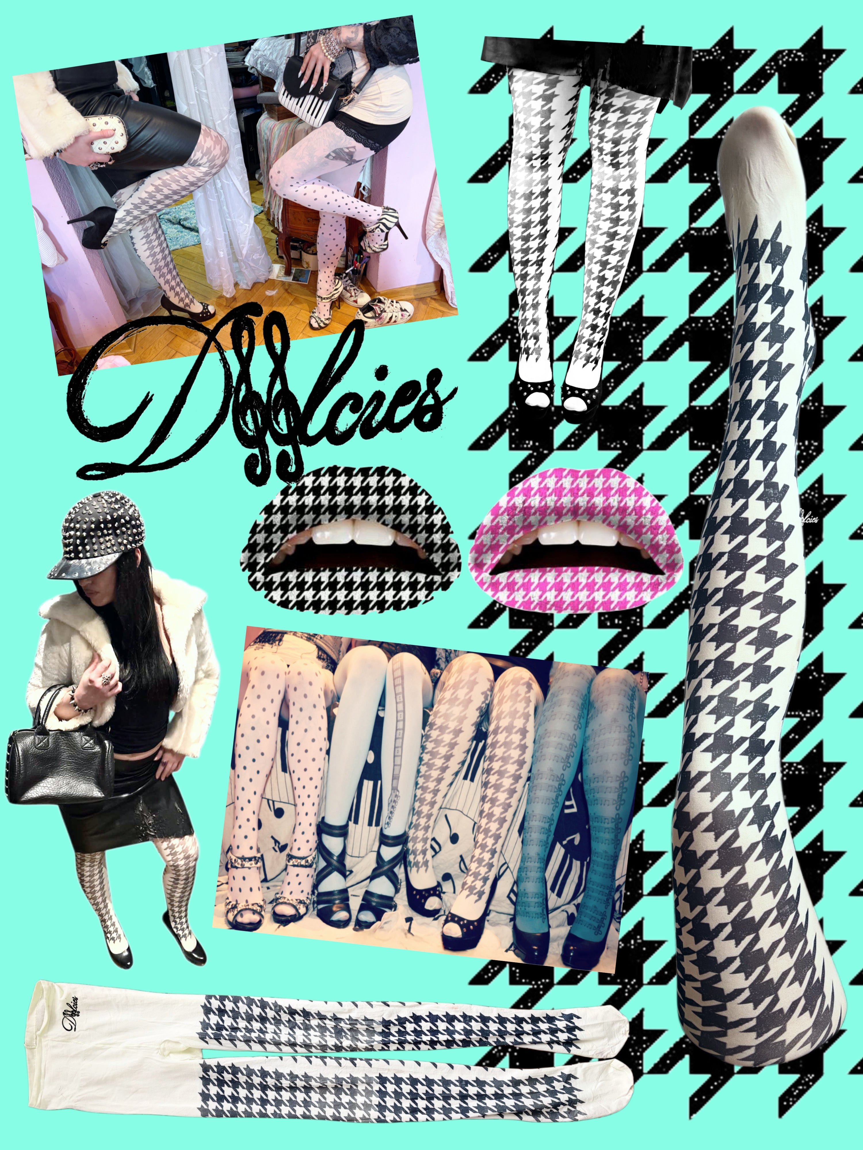 white tights with houndstooth 40 den