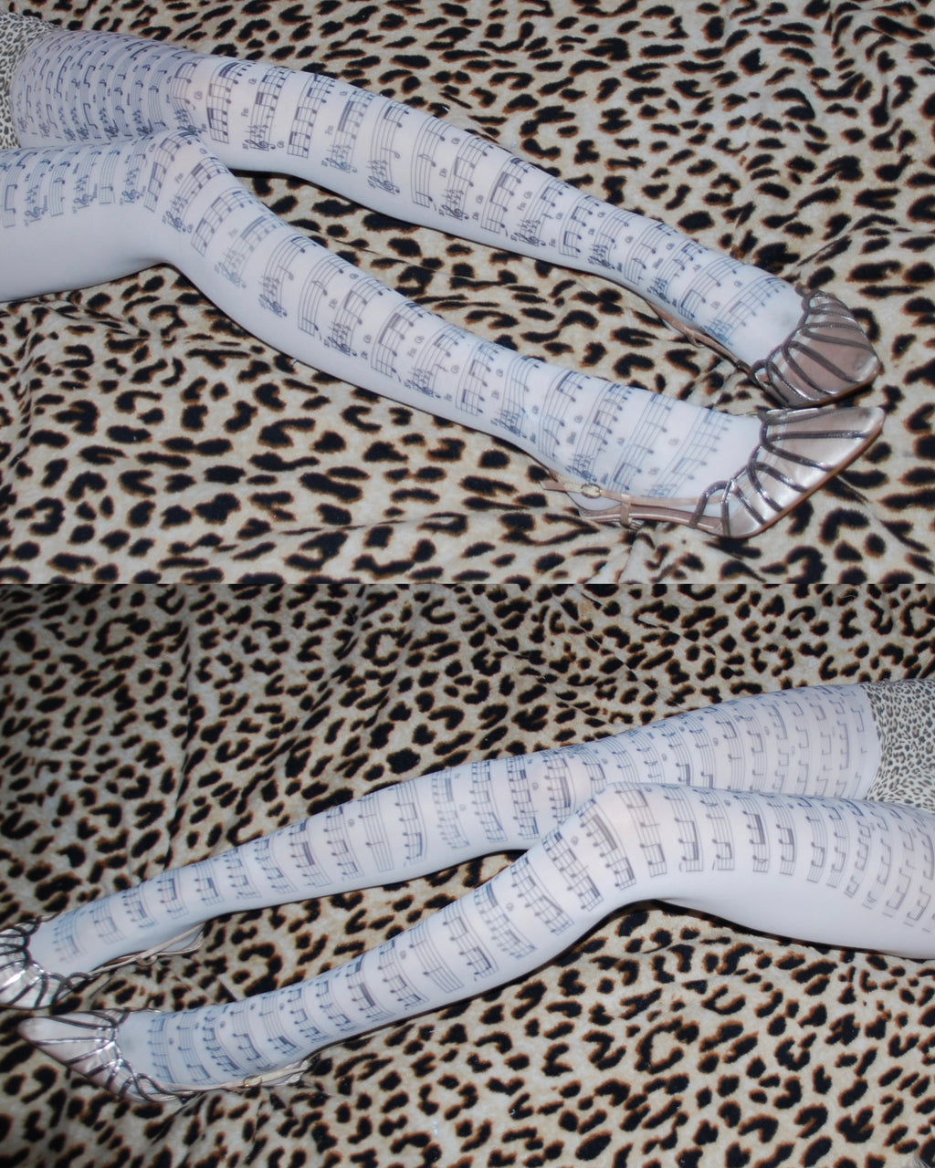 rajstopy w nutki "thank your for the music” 40 den białe