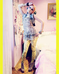 'yellow is the new pink' yellow tights with leopard print 40 den