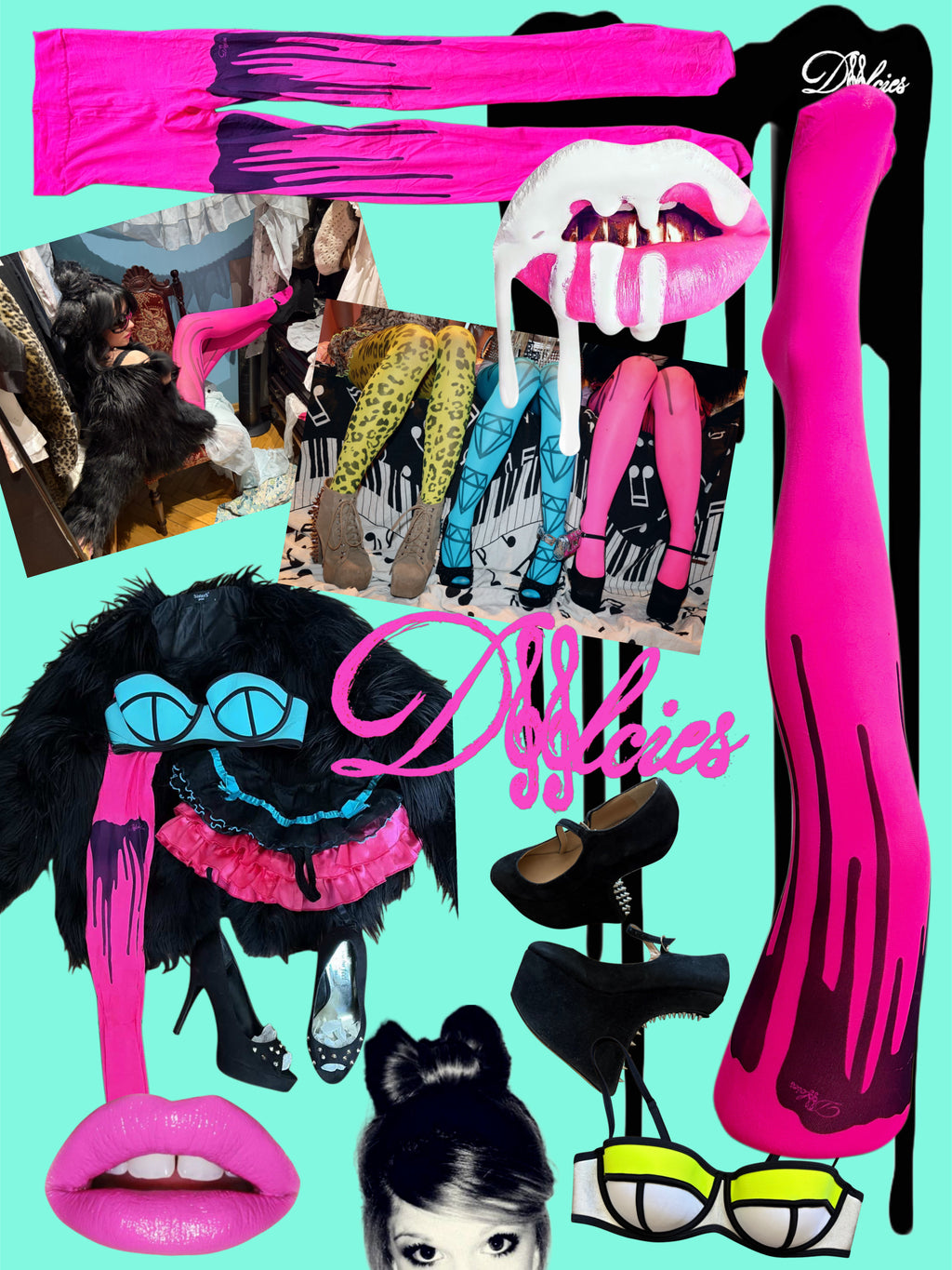 neon pink tights with dripping drops 40 den