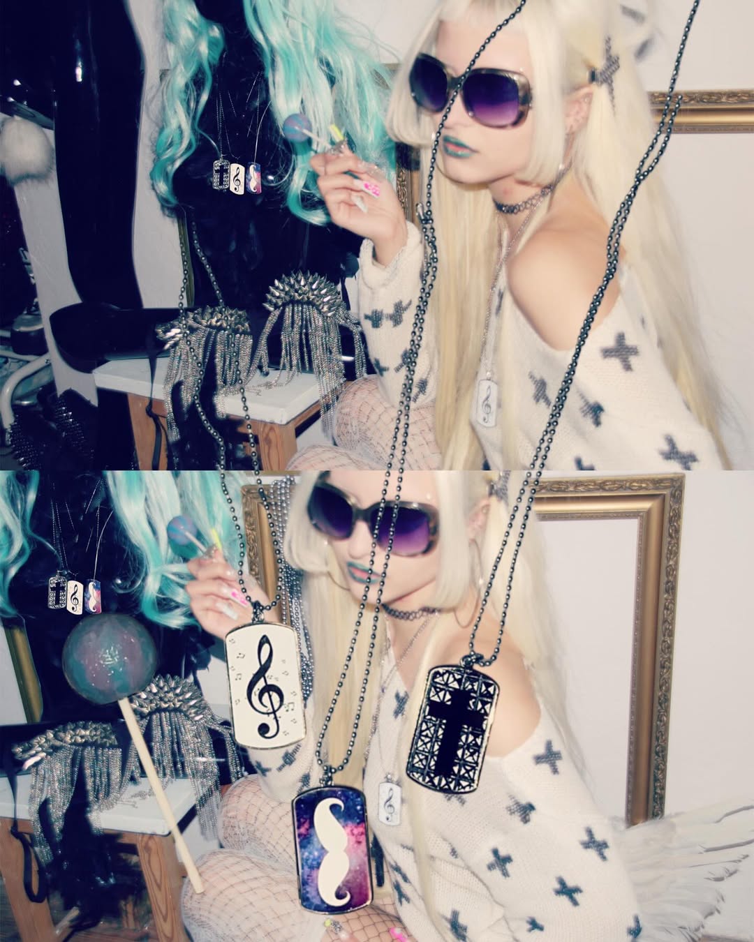 forever young necklace music note/cross/moustache