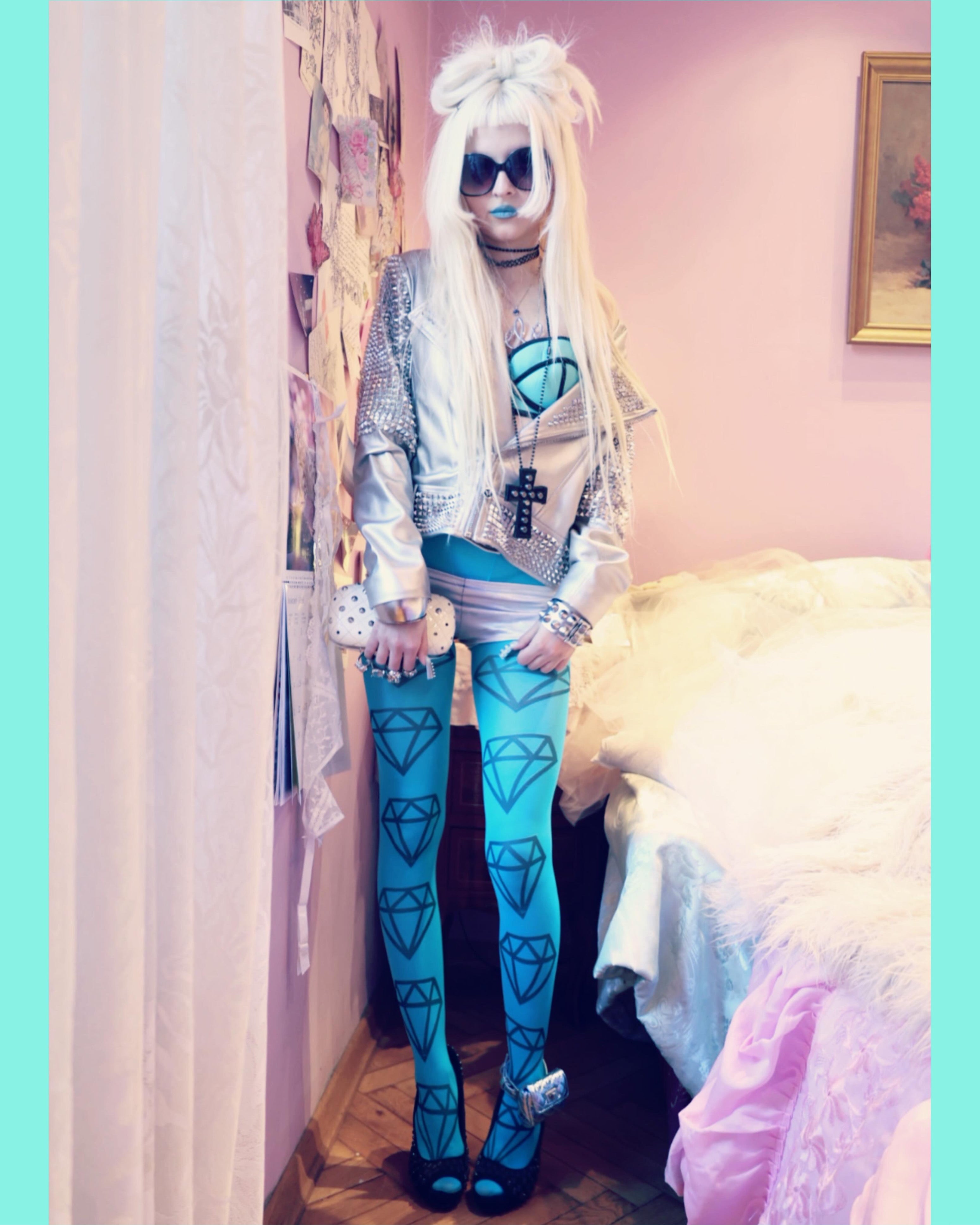blue tights with diamonds 40 den
