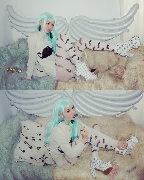 moustache tights 'keep calm&moustache' 40 den white