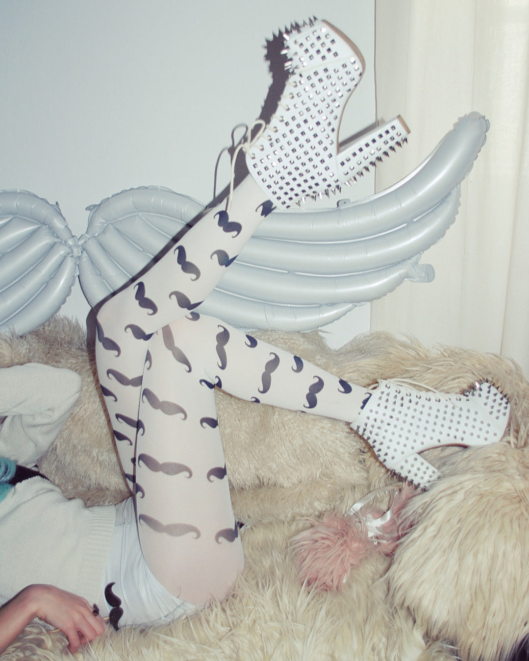 moustache tights 'keep calm&moustache' 40 den white